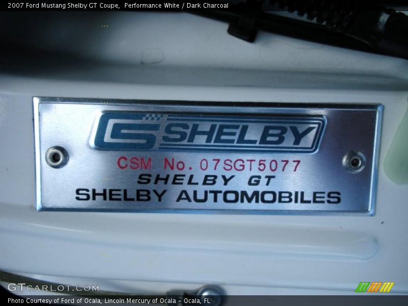 Info Tag of 2007 Mustang Shelby GT Coupe