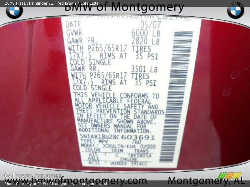 Red Brawn / Cafe Latte 2008 Nissan Pathfinder SE