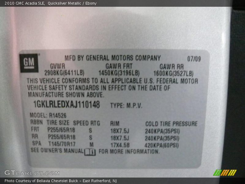 Quicksilver Metallic / Ebony 2010 GMC Acadia SLE