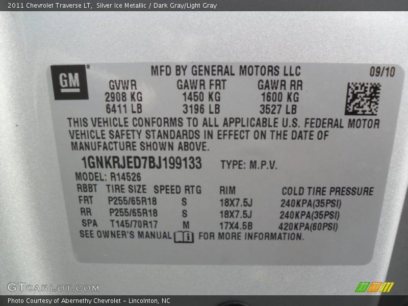 Info Tag of 2011 Traverse LT
