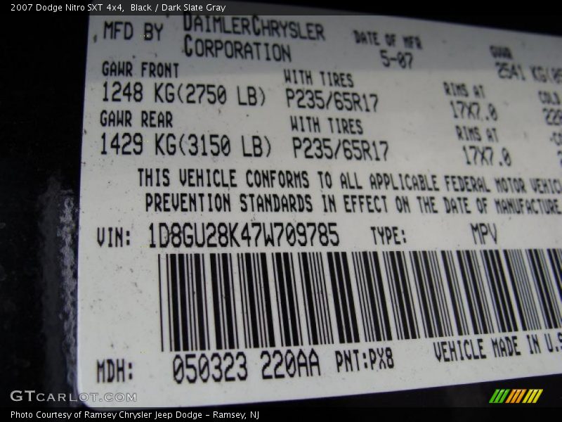 Black / Dark Slate Gray 2007 Dodge Nitro SXT 4x4