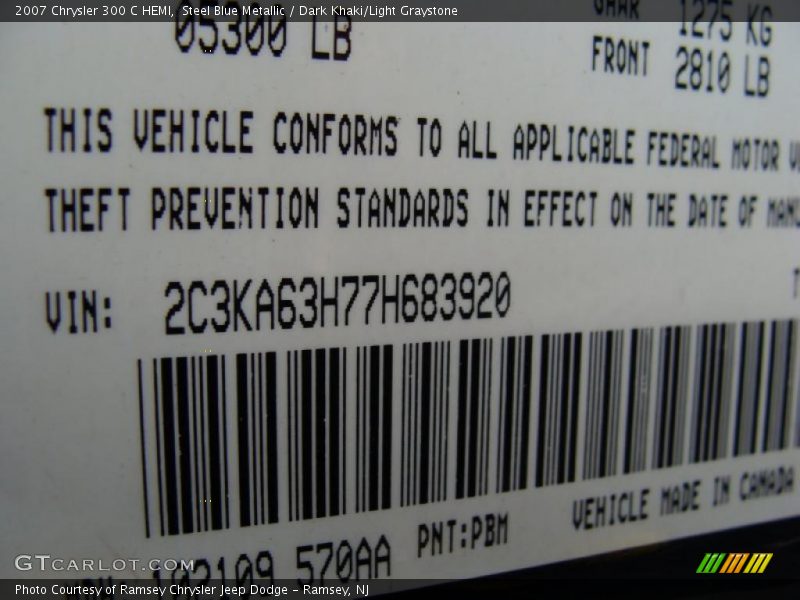 Steel Blue Metallic / Dark Khaki/Light Graystone 2007 Chrysler 300 C HEMI