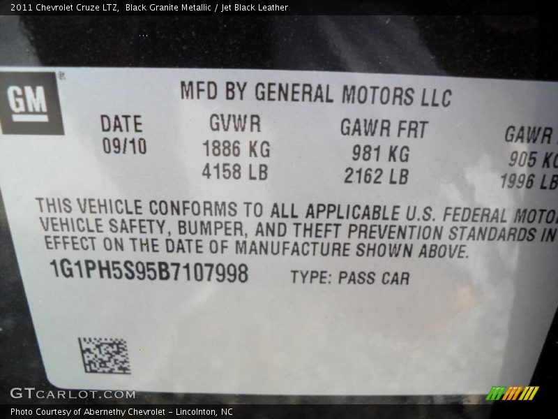 Info Tag of 2011 Cruze LTZ