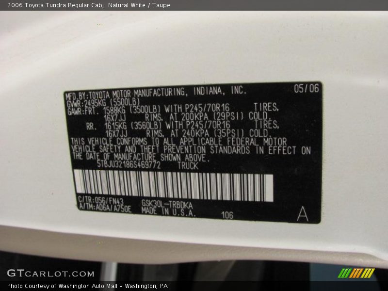 Natural White / Taupe 2006 Toyota Tundra Regular Cab