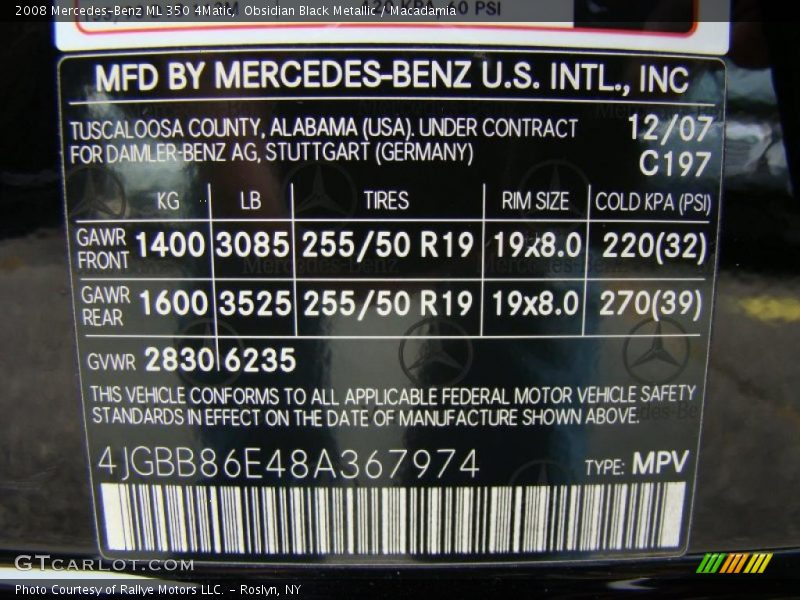 Obsidian Black Metallic / Macadamia 2008 Mercedes-Benz ML 350 4Matic