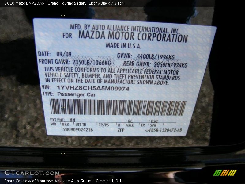 Ebony Black / Black 2010 Mazda MAZDA6 i Grand Touring Sedan