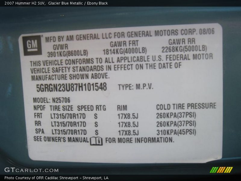 Glacier Blue Metallic / Ebony Black 2007 Hummer H2 SUV