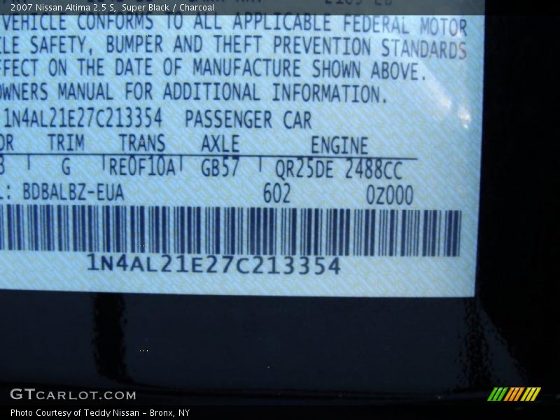 Super Black / Charcoal 2007 Nissan Altima 2.5 S