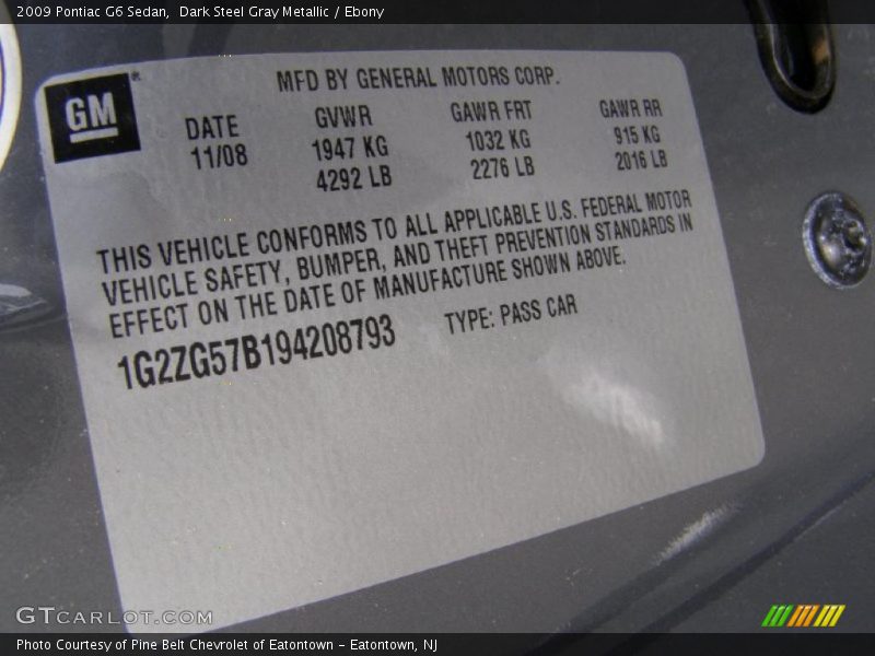 Dark Steel Gray Metallic / Ebony 2009 Pontiac G6 Sedan