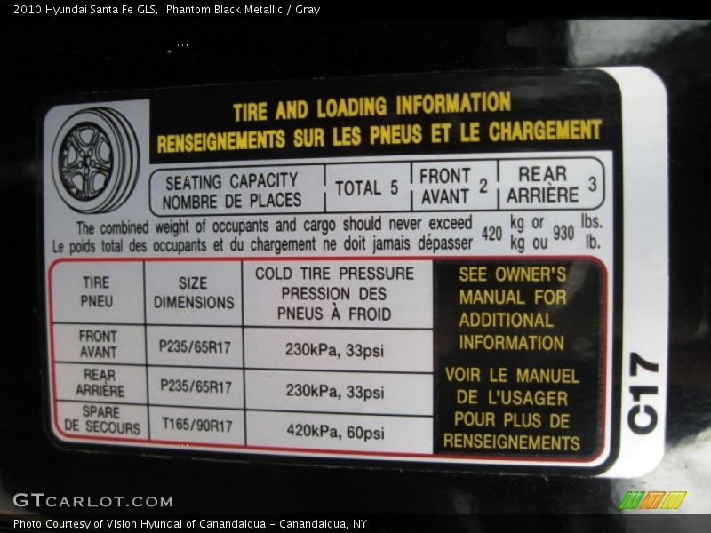Phantom Black Metallic / Gray 2010 Hyundai Santa Fe GLS