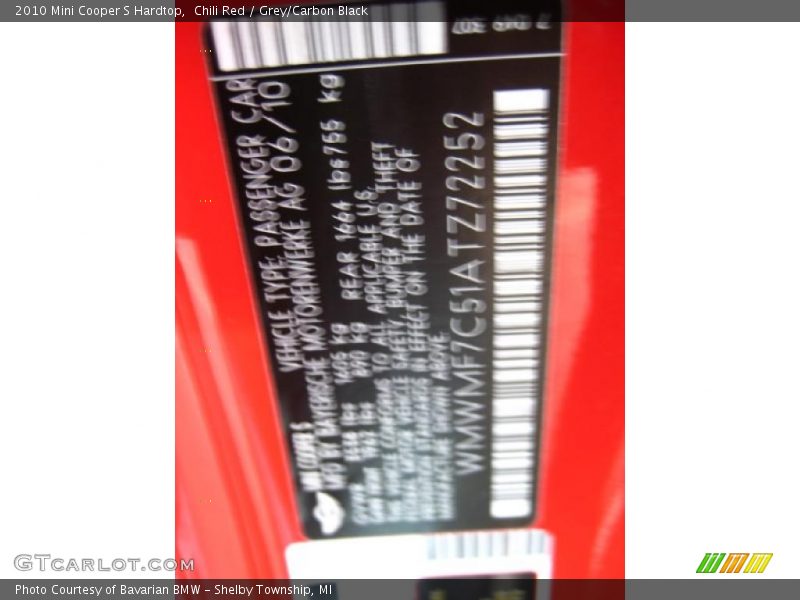 Chili Red / Grey/Carbon Black 2010 Mini Cooper S Hardtop