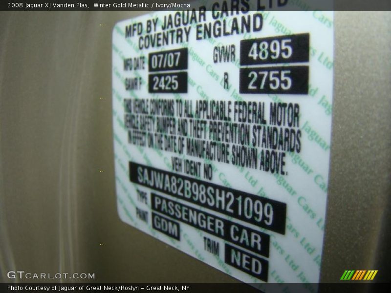 2008 XJ Vanden Plas Winter Gold Metallic Color Code GDM