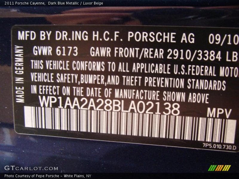 Info Tag of 2011 Cayenne 