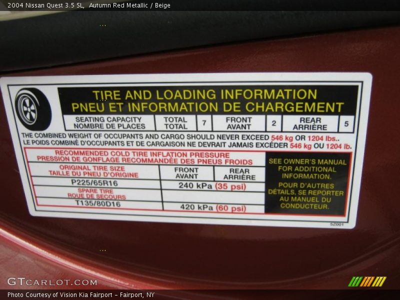 Autumn Red Metallic / Beige 2004 Nissan Quest 3.5 SL