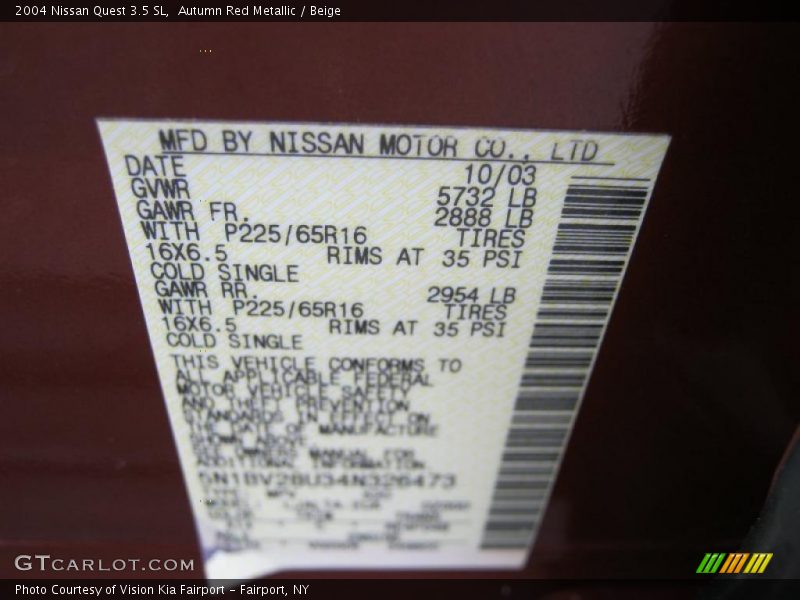 Autumn Red Metallic / Beige 2004 Nissan Quest 3.5 SL