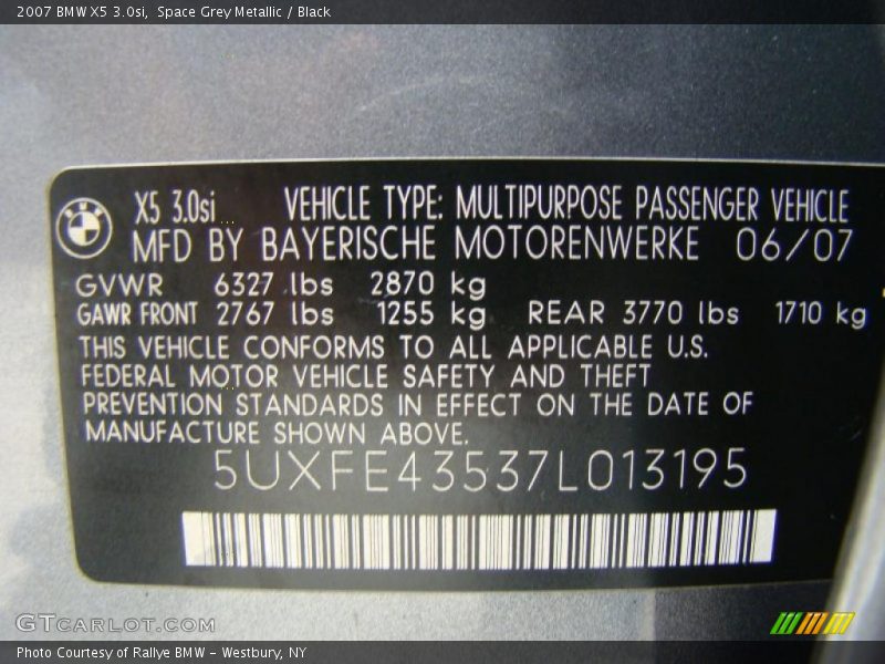 Space Grey Metallic / Black 2007 BMW X5 3.0si