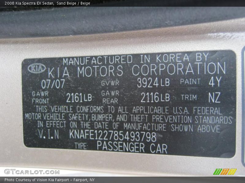 Sand Beige / Beige 2008 Kia Spectra EX Sedan