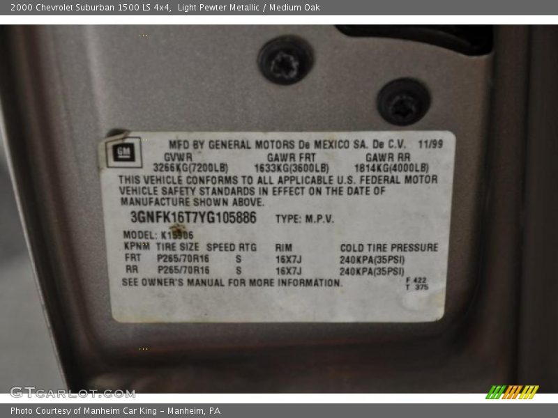 Light Pewter Metallic / Medium Oak 2000 Chevrolet Suburban 1500 LS 4x4