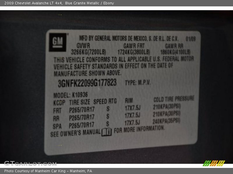 Blue Granite Metallic / Ebony 2009 Chevrolet Avalanche LT 4x4
