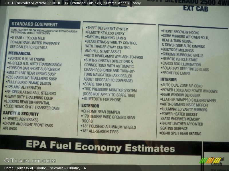  2011 Silverado 2500HD LTZ Extended Cab 4x4 Window Sticker