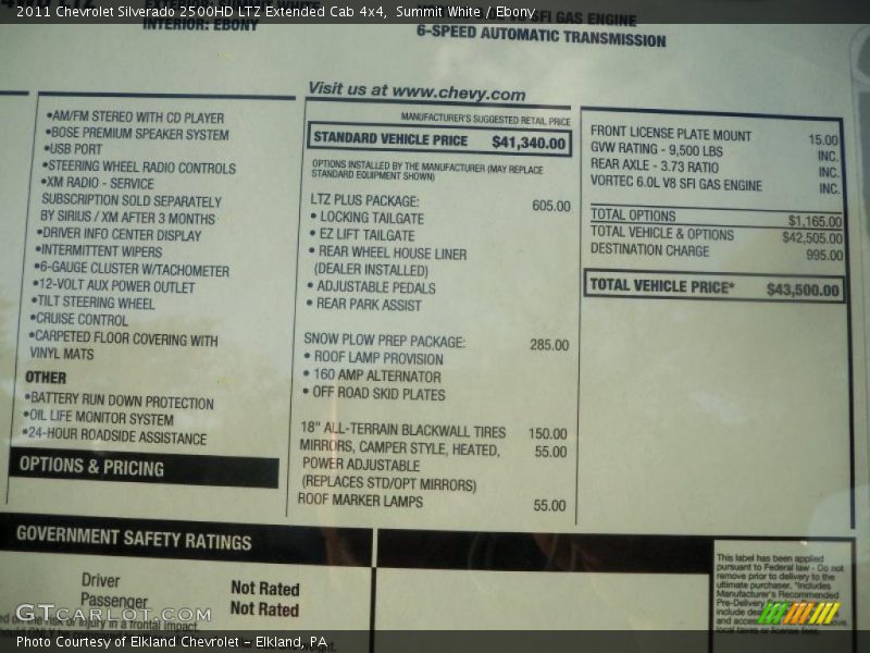  2011 Silverado 2500HD LTZ Extended Cab 4x4 Window Sticker