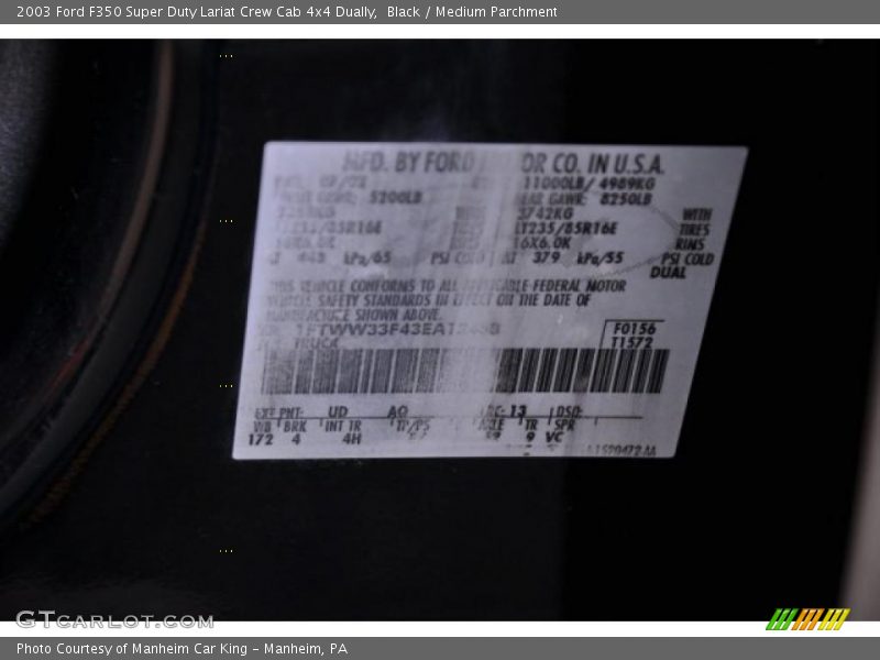 2003 F350 Super Duty Lariat Crew Cab 4x4 Dually Black Color Code UD