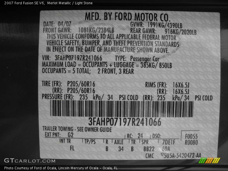 Merlot Metallic / Light Stone 2007 Ford Fusion SE V6