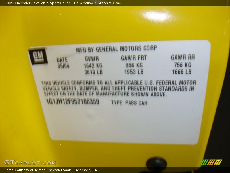 Rally Yellow / Graphite Gray 2005 Chevrolet Cavalier LS Sport Coupe