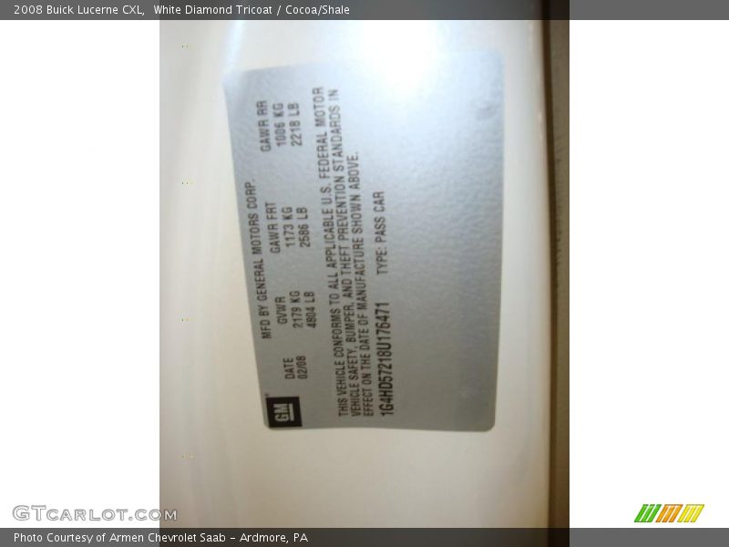 White Diamond Tricoat / Cocoa/Shale 2008 Buick Lucerne CXL