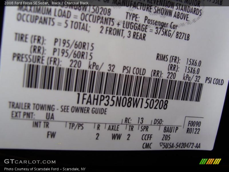 Black / Charcoal Black 2008 Ford Focus SE Sedan