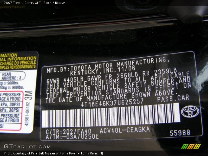 Black / Bisque 2007 Toyota Camry XLE