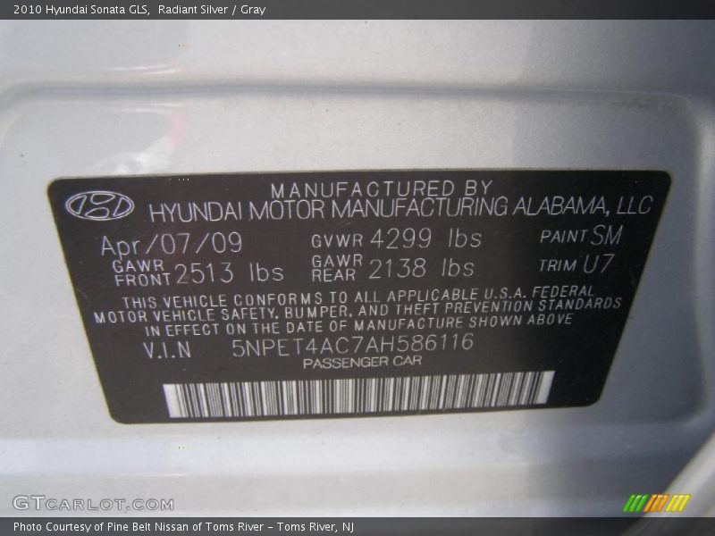 Radiant Silver / Gray 2010 Hyundai Sonata GLS