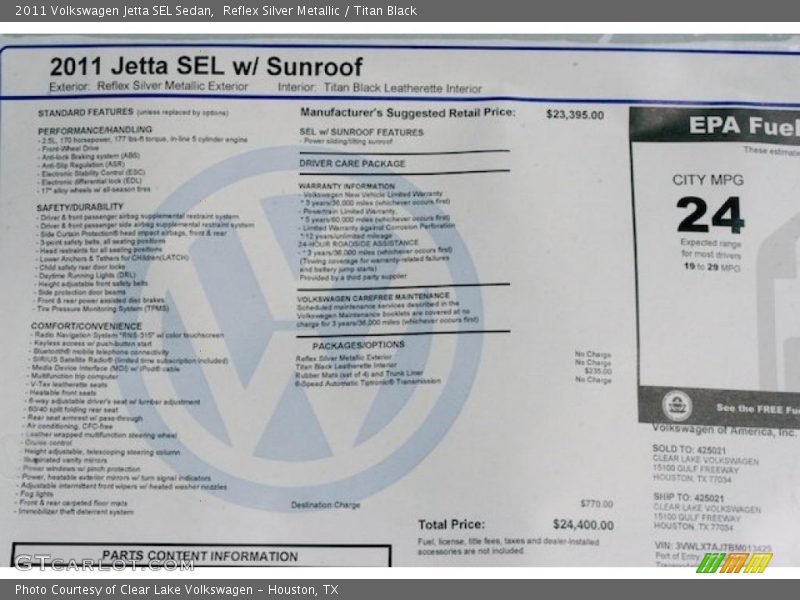  2011 Jetta SEL Sedan Window Sticker