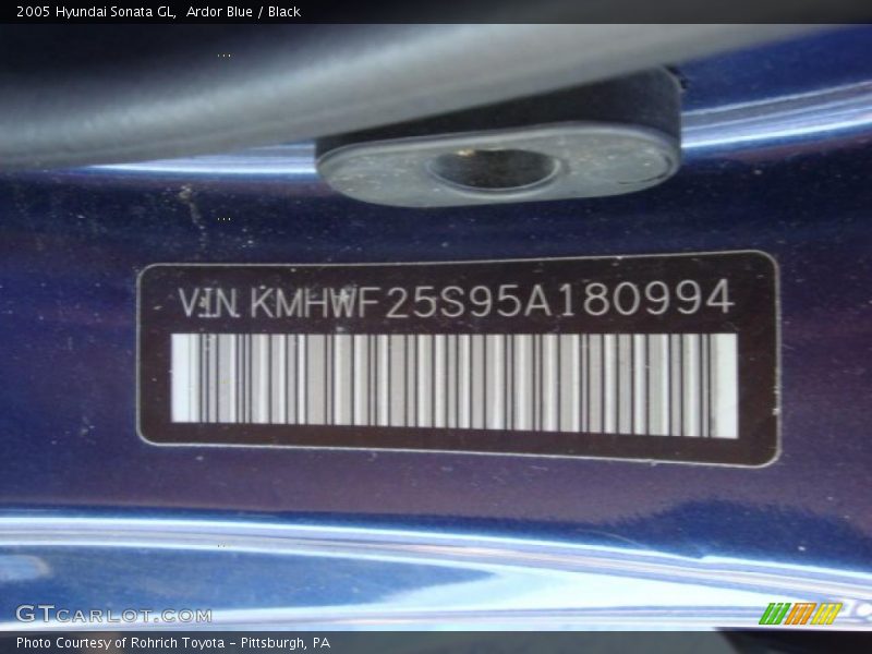 Ardor Blue / Black 2005 Hyundai Sonata GL