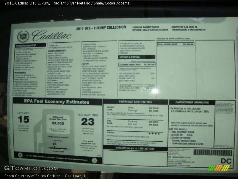 Radiant Silver Metallic / Shale/Cocoa Accents 2011 Cadillac DTS Luxury