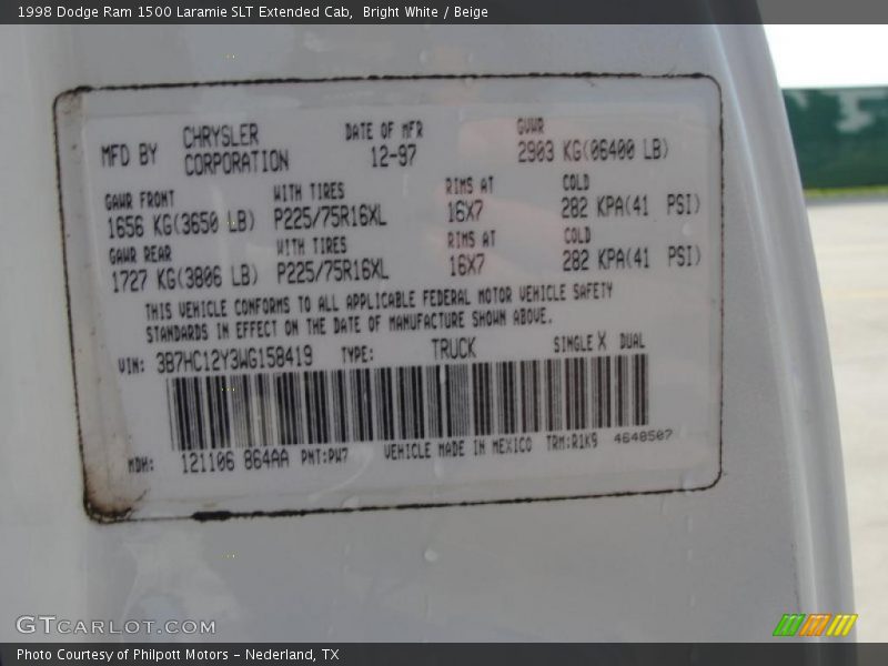 Bright White / Beige 1998 Dodge Ram 1500 Laramie SLT Extended Cab