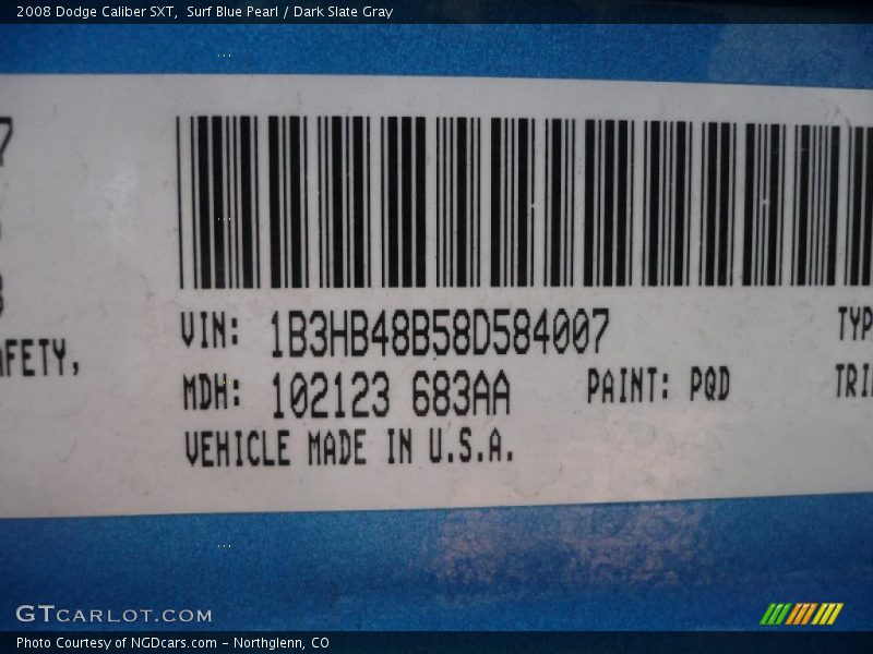 Surf Blue Pearl / Dark Slate Gray 2008 Dodge Caliber SXT