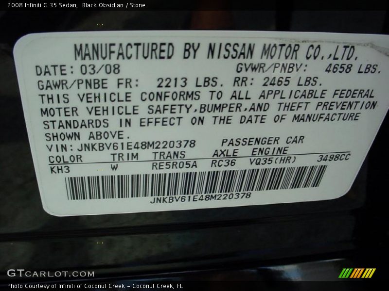 Black Obsidian / Stone 2008 Infiniti G 35 Sedan