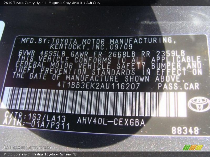 2010 Camry Hybrid Magnetic Gray Metallic Color Code 1G3