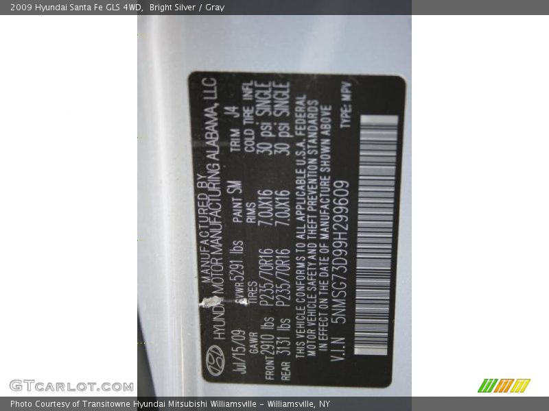 Bright Silver / Gray 2009 Hyundai Santa Fe GLS 4WD