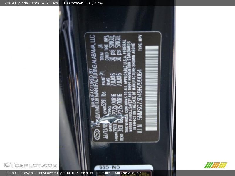 Deepwater Blue / Gray 2009 Hyundai Santa Fe GLS 4WD