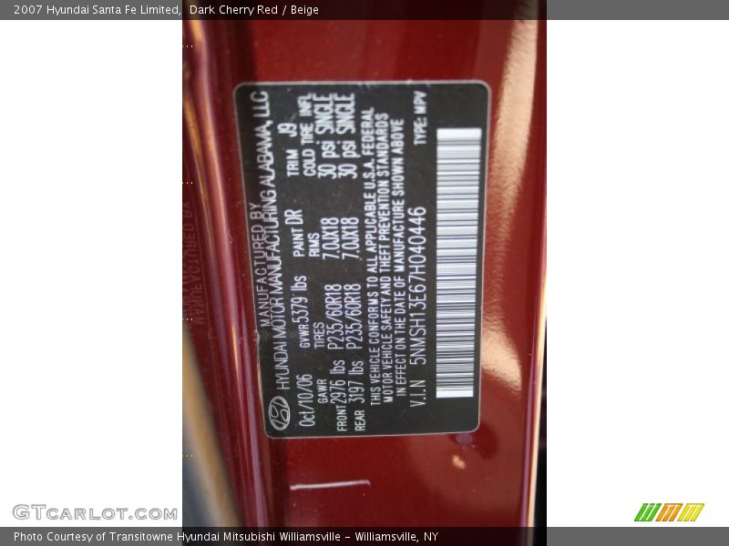 Dark Cherry Red / Beige 2007 Hyundai Santa Fe Limited
