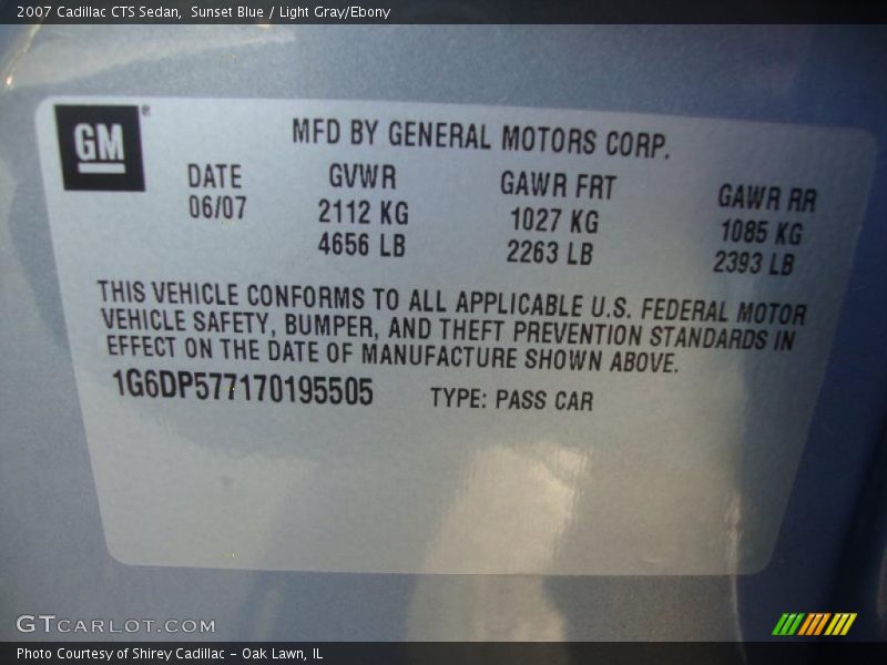 Sunset Blue / Light Gray/Ebony 2007 Cadillac CTS Sedan