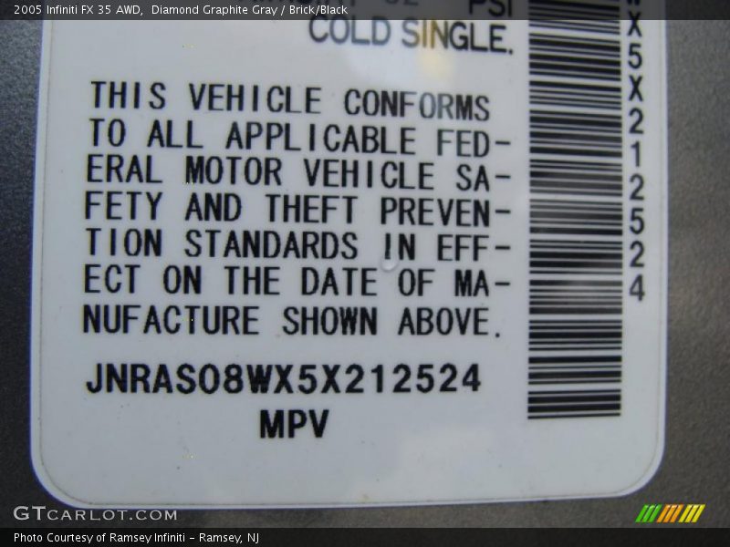 Diamond Graphite Gray / Brick/Black 2005 Infiniti FX 35 AWD