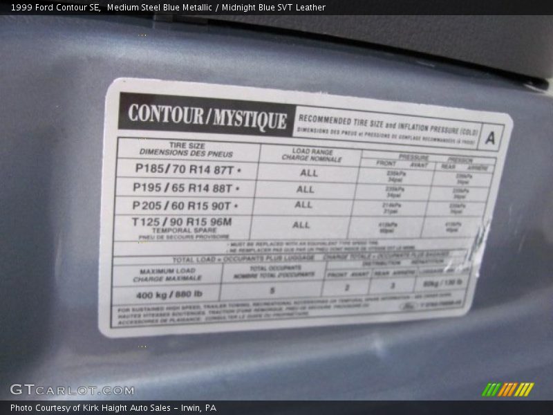 Info Tag of 1999 Contour SE