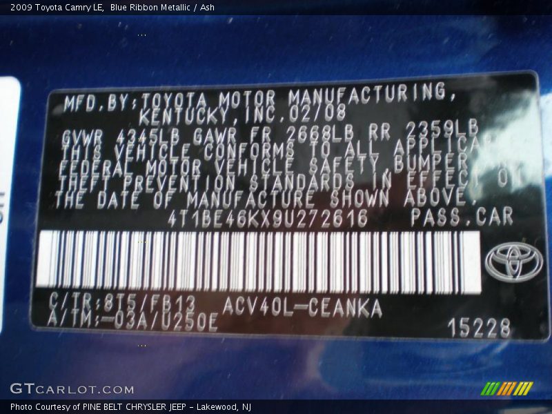 Blue Ribbon Metallic / Ash 2009 Toyota Camry LE