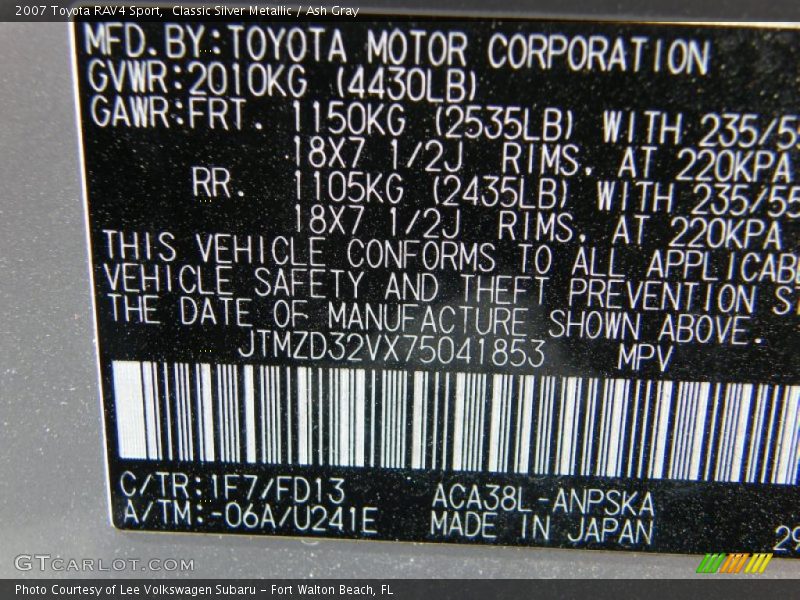 Classic Silver Metallic / Ash Gray 2007 Toyota RAV4 Sport