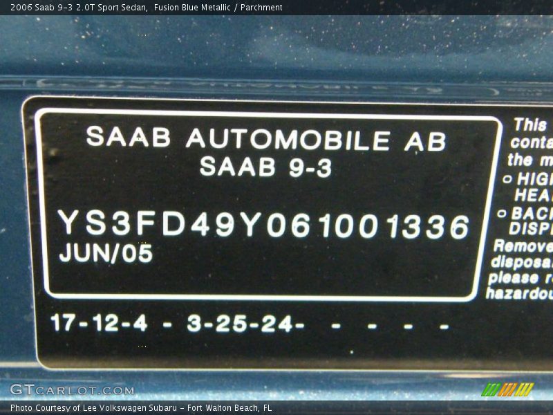Fusion Blue Metallic / Parchment 2006 Saab 9-3 2.0T Sport Sedan