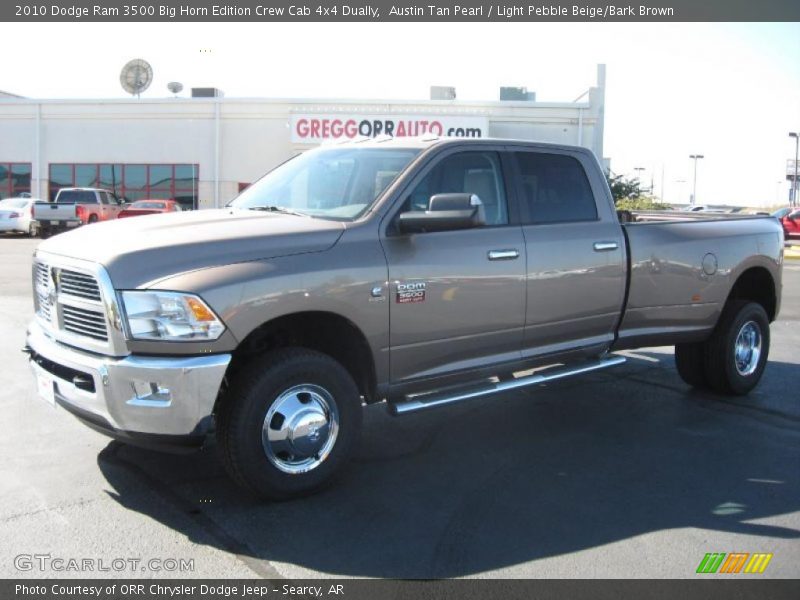 Austin Tan Pearl / Light Pebble Beige/Bark Brown 2010 Dodge Ram 3500 Big Horn Edition Crew Cab 4x4 Dually