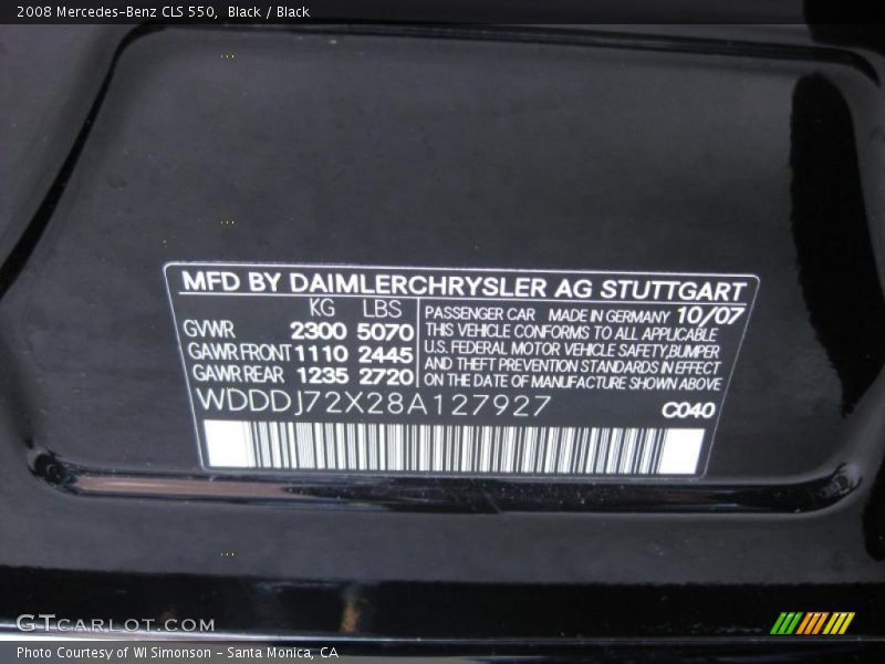 Info Tag of 2008 CLS 550